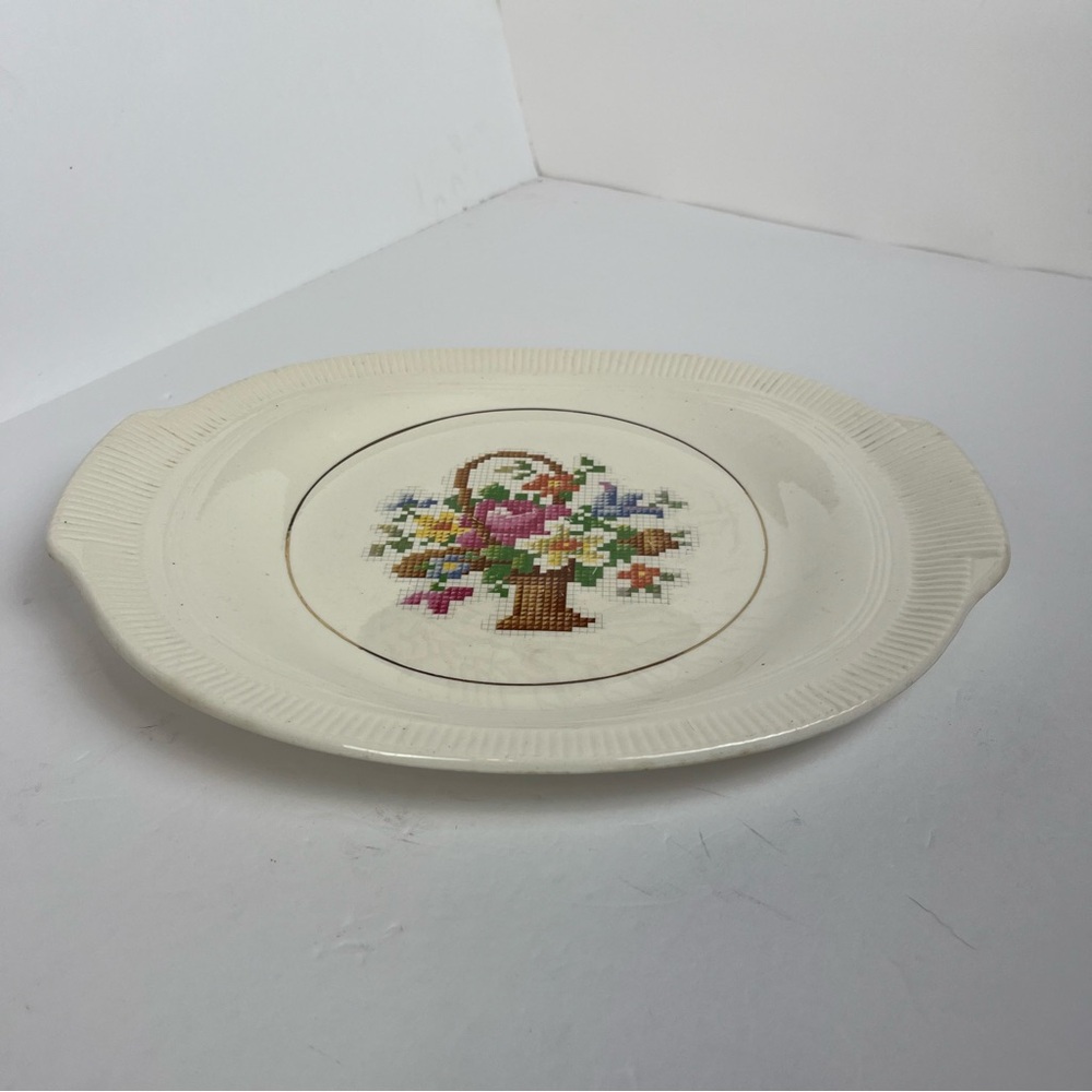 Salem China Co Basket Petitpoint Oval Serving Plate Vintage USA 1940’s Floral - Picture 4 of 9